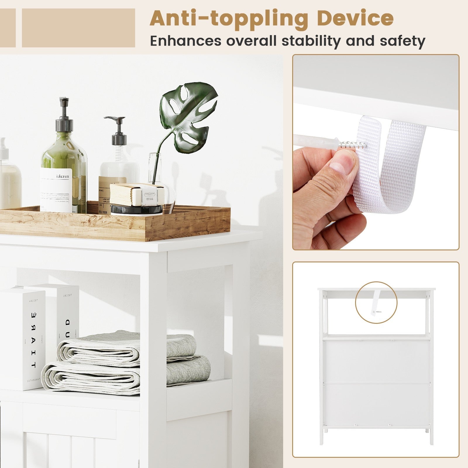 Bathroom Storage Cabinet Floor Storage Organizer w/ 2 Doors Modern Storage Unit