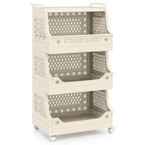 2/3/4/5 Tier Rolling Laundry Basket with Wheels Stackable Plastic Storage Cart
