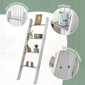 4-Tier Wooden Wall Leaning Ladder Shelf