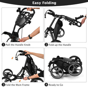 4 Wheel Golf Push Pull Cart with Foot Brake