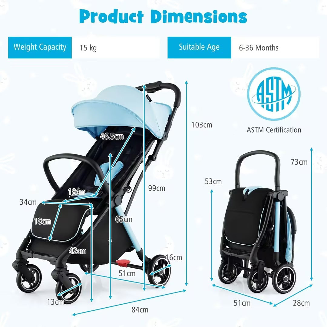 Hikidspace Compact Travel Stroller for Airplane Infant Toddler Stroller w/Adjustable Backrest & Canopy