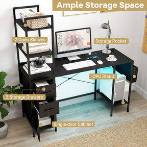Office Desk w/ LED Light & Power Outlets Computer Desk