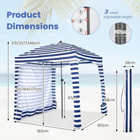 1.8 X 1.8M Foldable Beach Cabana Tent with Carrying Bag and Detachable Sidewall