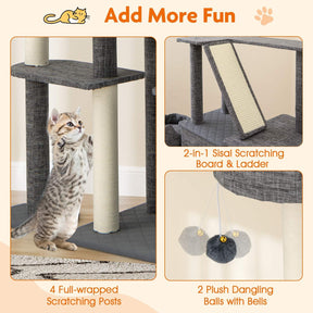 1.8 M Cat Tree, Multi-Level Large Cat Tower w/ Scratching Posts & Board & Ladder