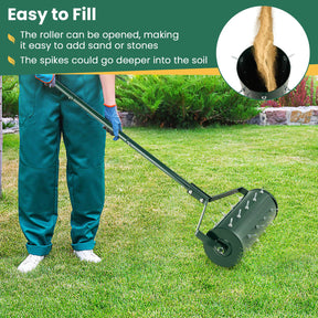 Heavy-Duty Rolling Aerator w/ Lawn Soil Penetrating Spikes & 130 cm Handle