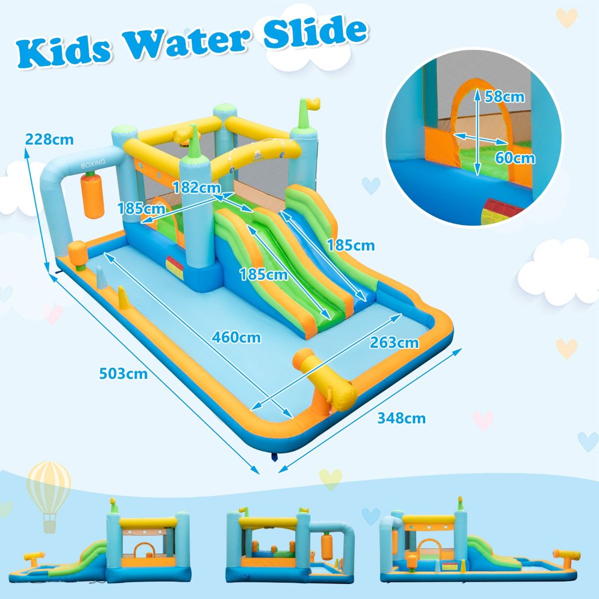 Inflatable Bounce House with Dual Slides for Kids Aged 3-10 Years (with Blower)