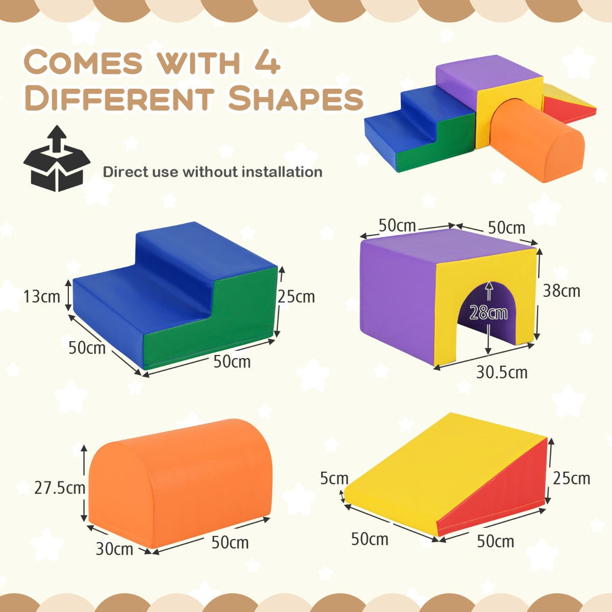 4-Piece Climb and Crawl Foam Block Play Set for Infant Baby