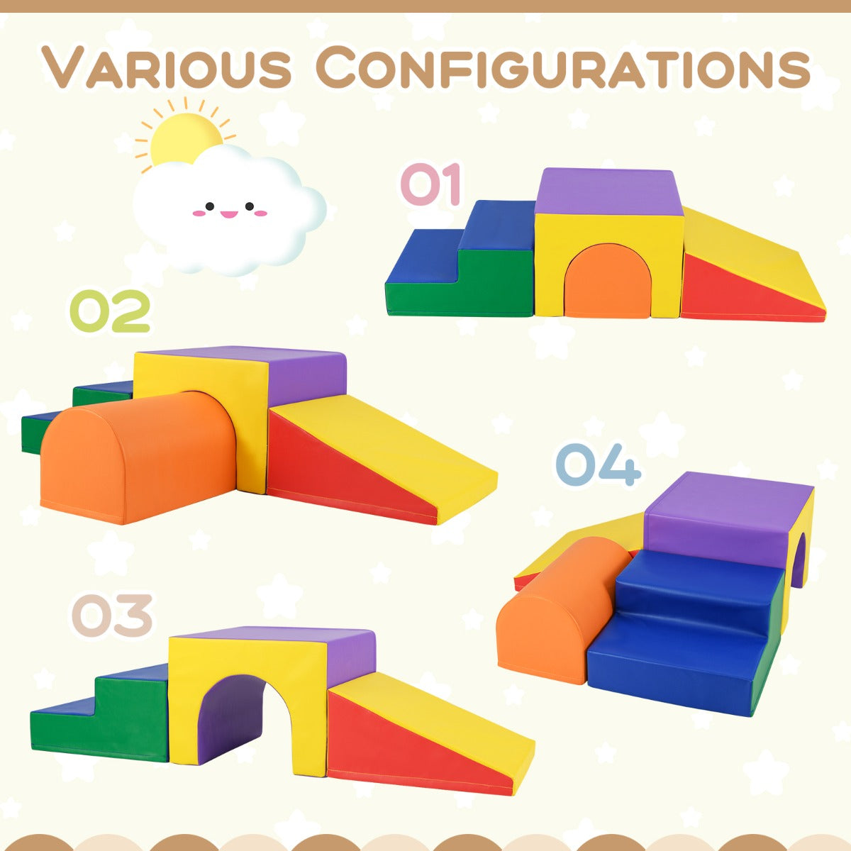 4-Piece Climb and Crawl Foam Block Play Set for Infant Baby