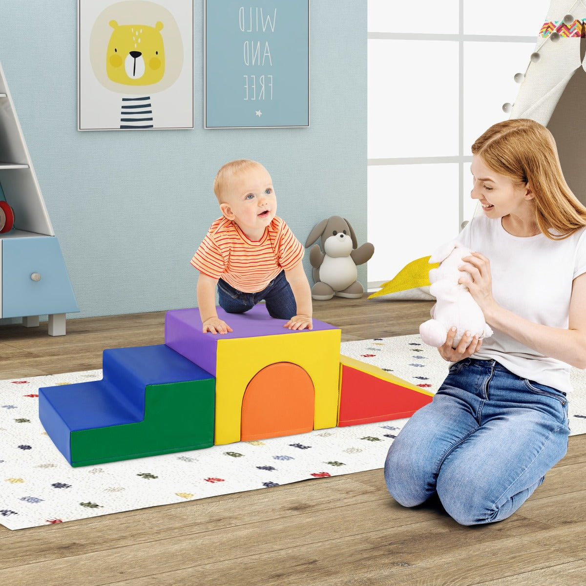 4-Piece Climb and Crawl Foam Block Play Set for Infant Baby