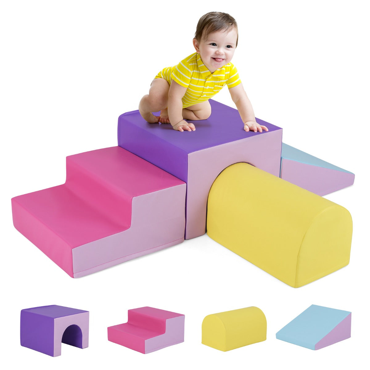 4-Piece Climb and Crawl Foam Block Play Set for Infant Baby