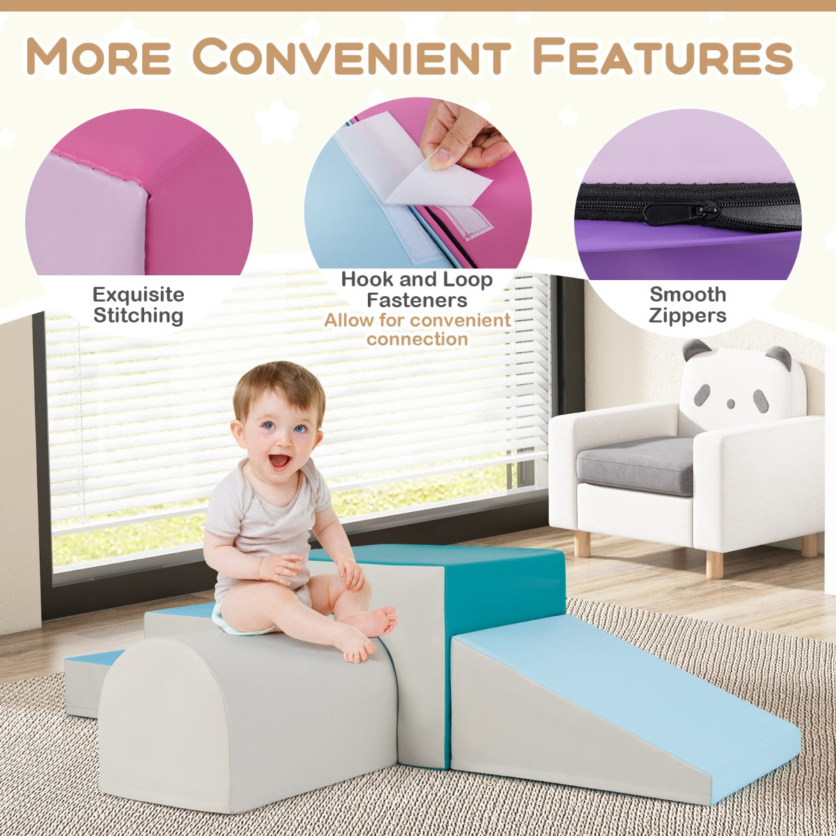4-Piece Climb and Crawl Foam Block Play Set for Infant Baby