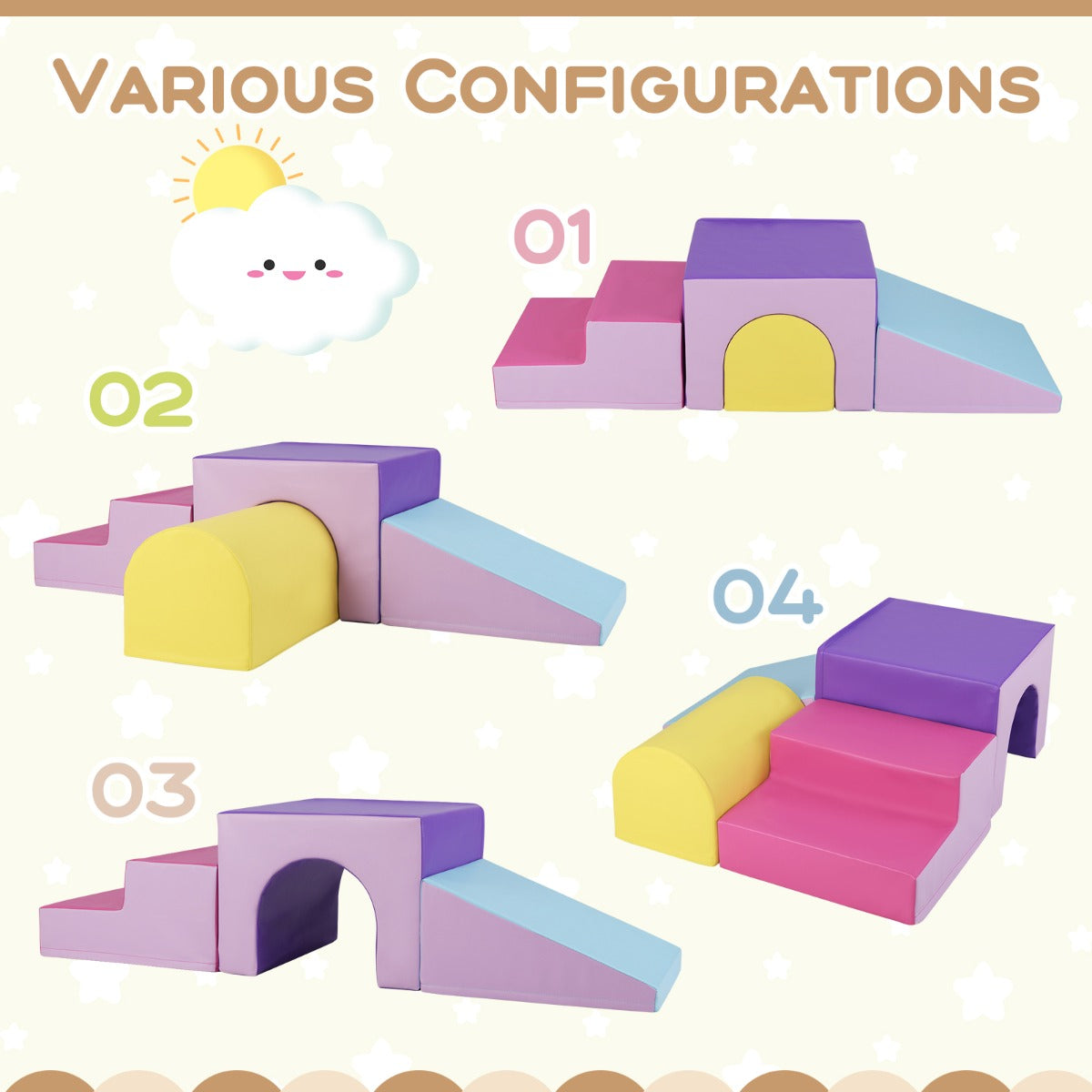 4-Piece Climb and Crawl Foam Block Play Set for Infant Baby