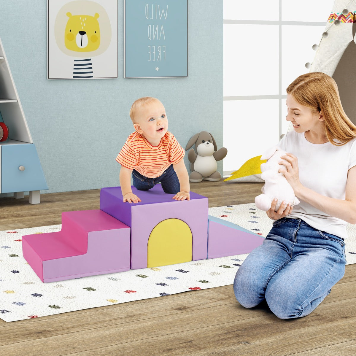 4-Piece Climb and Crawl Foam Block Play Set for Infant Baby