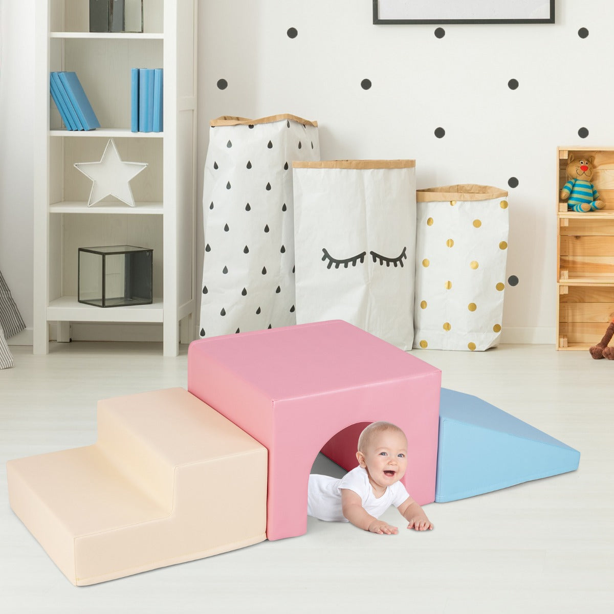 4-Piece Climb and Crawl Foam Block Play Set for Infant Baby