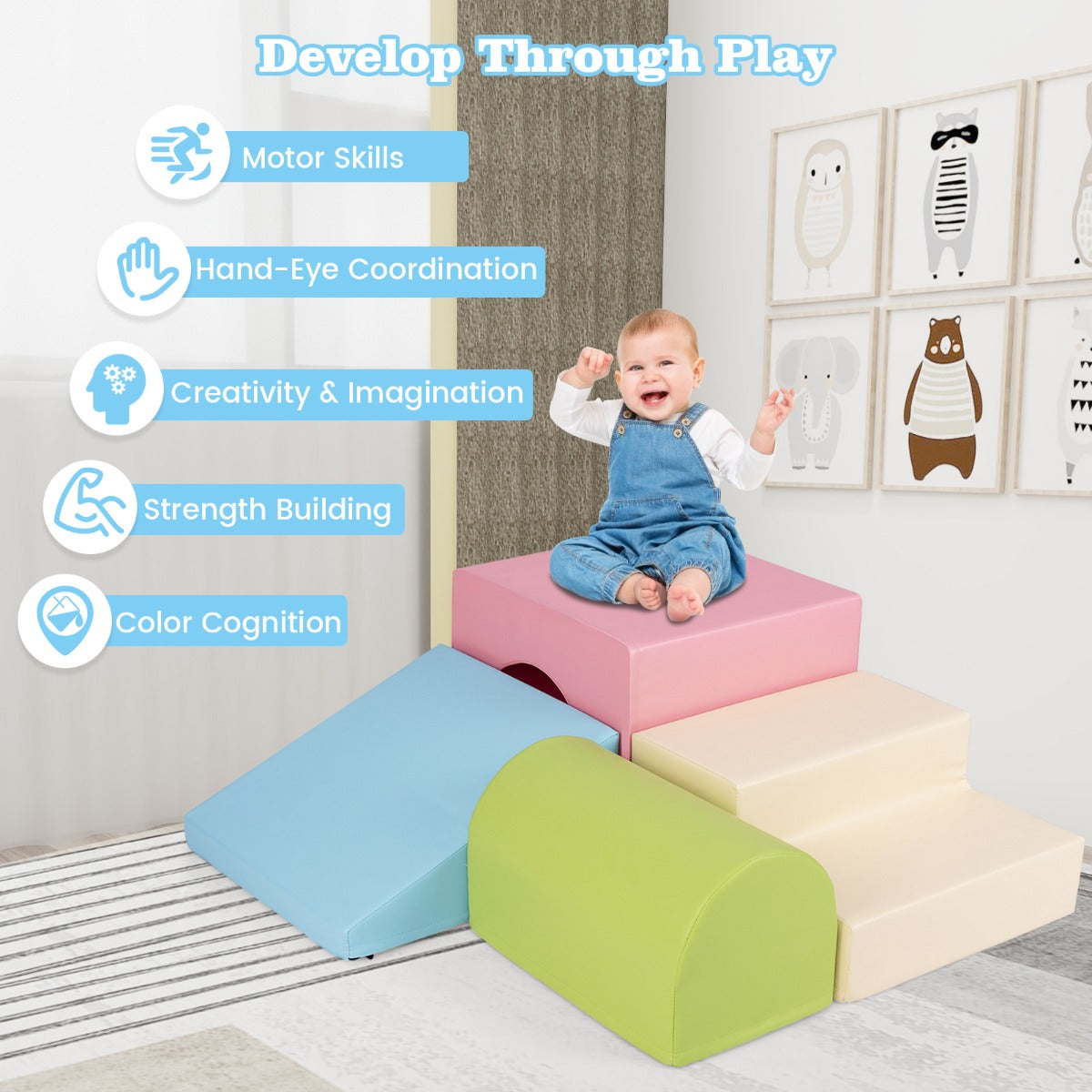 4-Piece Climb and Crawl Foam Block Play Set for Infant Baby