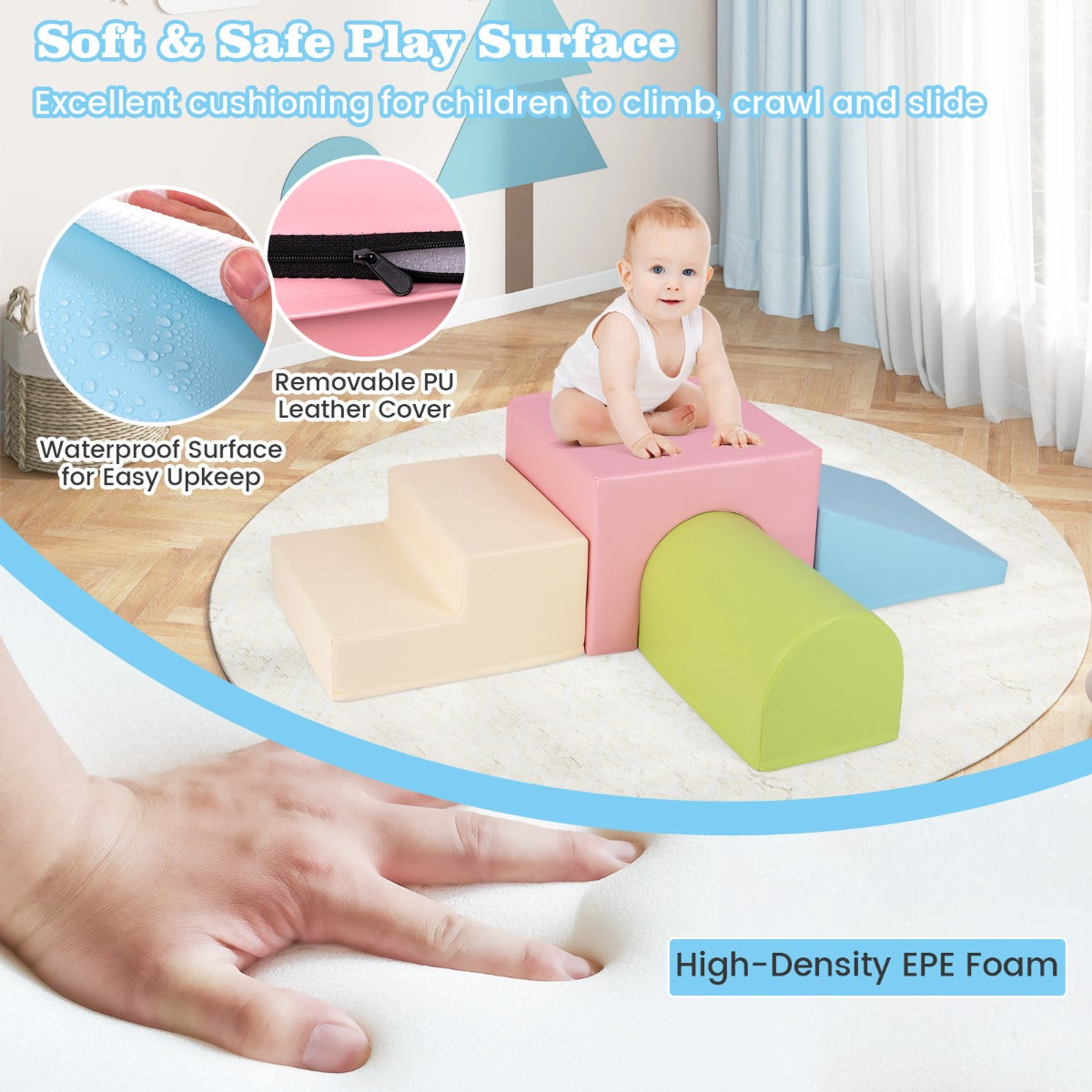 4-Piece Climb and Crawl Foam Block Play Set for Infant Baby