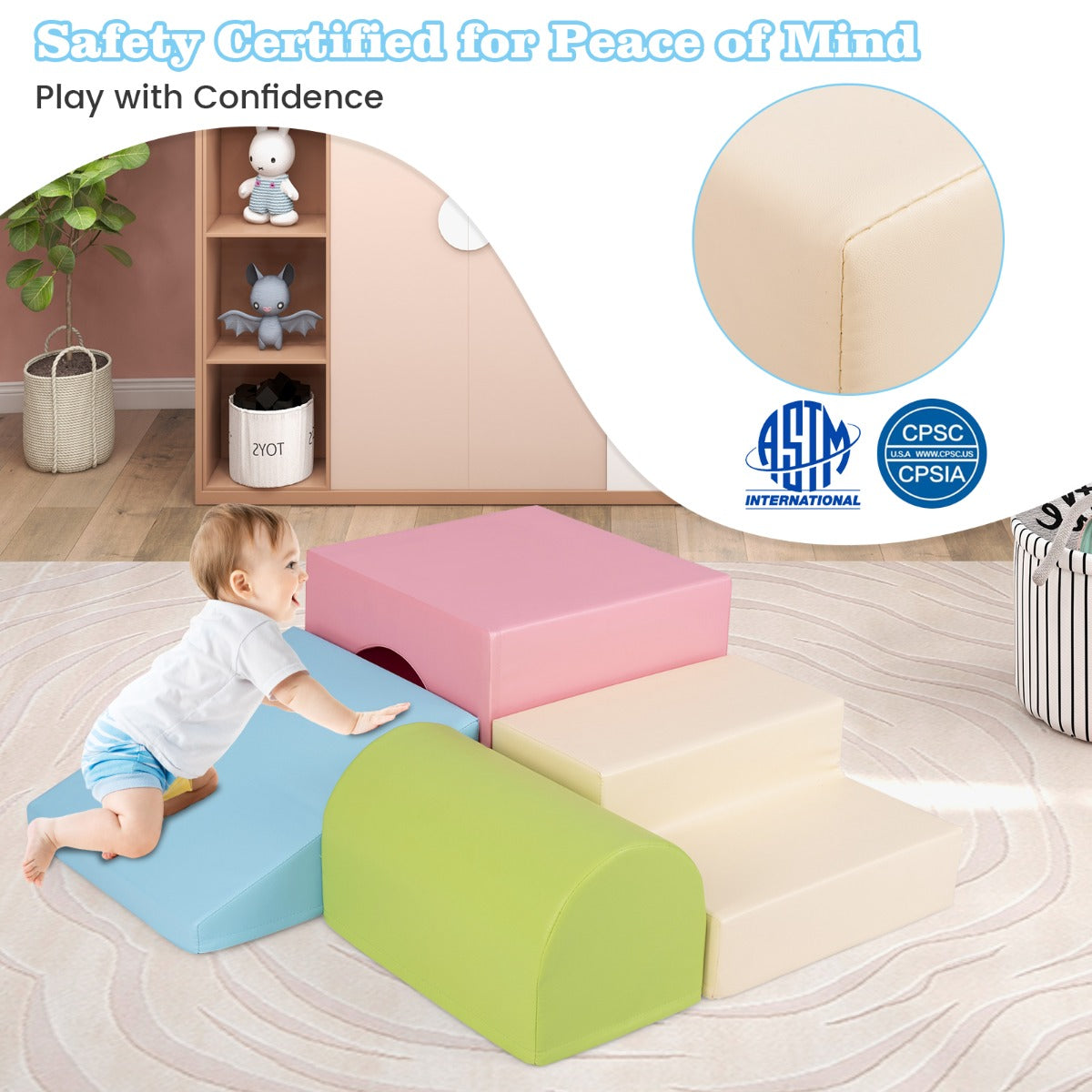 4-Piece Climb and Crawl Foam Block Play Set for Infant Baby