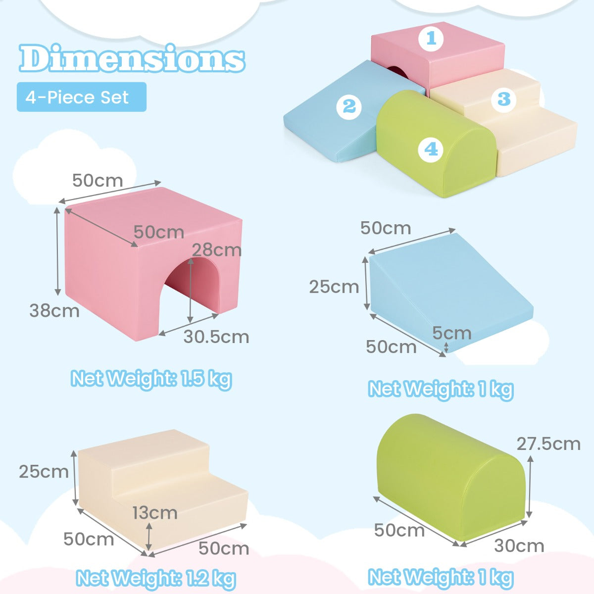 4-Piece Climb and Crawl Foam Block Play Set for Infant Baby