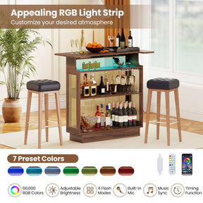 4-Tier Rattan Bar Table with 3 Stemware Racks and Heightened Base