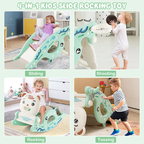 4-in-1 Kids Slide Rocking Toy Toddler Slide with Rocking Horse and Basketball Hoop