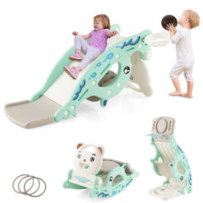 4-in-1 Kids Slide Rocking Toy Toddler Slide with Rocking Horse and Basketball Hoop