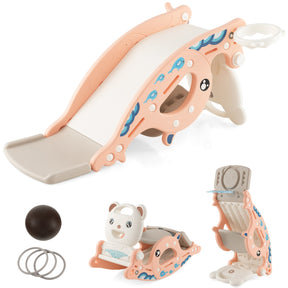 4-in-1 Kids Slide Rocking Toy Toddler Slide with Rocking Horse and Basketball Hoop