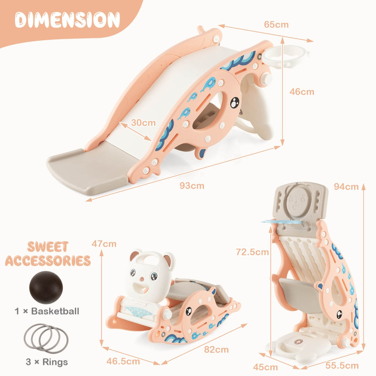 4-in-1 Kids Slide Rocking Toy Toddler Slide with Rocking Horse and Basketball Hoop