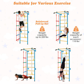 5-in-1 Kids Climbing Toys Indoor Steel Climb Gym Playground Set with Wall Ladder and Gymnastic Rings for Exercise