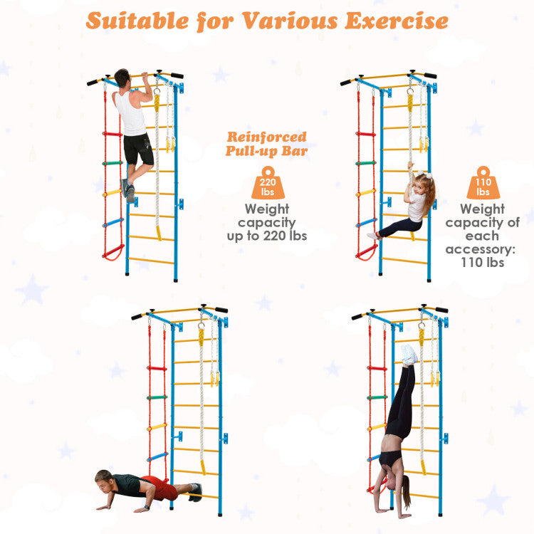 5-in-1 Kids Climbing Toys Indoor Steel Climb Gym Playground Set with Wall Ladder and Gymnastic Rings for Exercise