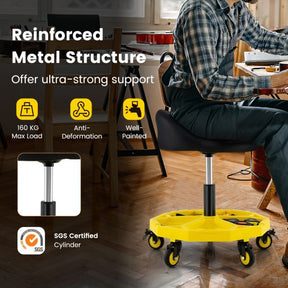 50-64 cm Height Adjustable Rolling Garage Stool with Tool Tray Storage