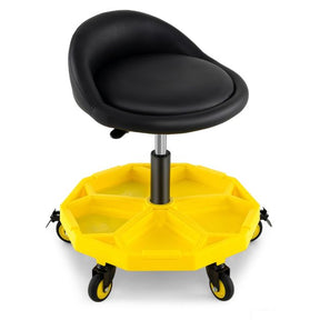 50-64 cm Height Adjustable Rolling Garage Stool with Tool Tray Storage