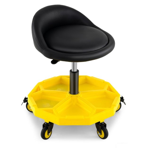 50-64 cm Height Adjustable Rolling Garage Stool with Tool Tray Storage