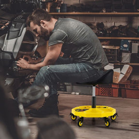 50-64 cm Height Adjustable Rolling Garage Stool with Tool Tray Storage