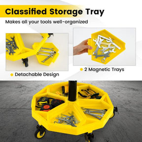 50-64 cm Height Adjustable Rolling Garage Stool with Tool Tray Storage