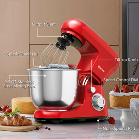 500 W 5.3 Qt 6 Speed Stand Kitchen Food Mixer with Dough Hook Beater