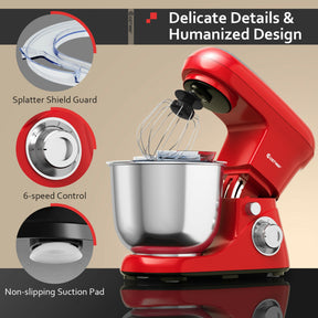 500 W 5.3 Qt 6 Speed Stand Kitchen Food Mixer with Dough Hook Beater