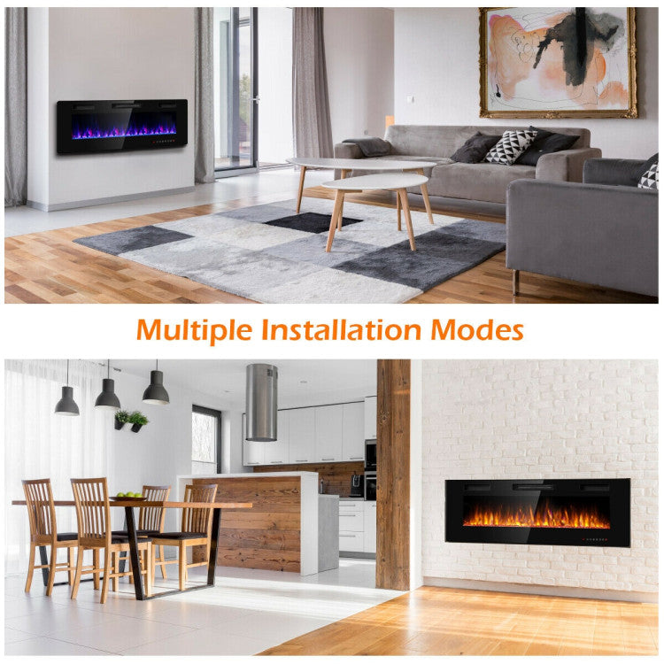 50 Inch Recessed Ultra Thin Electric Fireplace with Timer and 2 Heating Modes