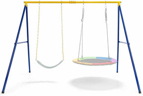 HONEY JOY Kids Swing Set, A-Frame Swing Stand with 2-Pack Swing Sets, 300 kg Weight Capacity Swing Sets