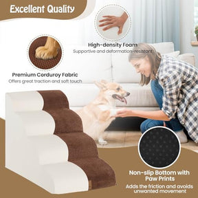 4-Step Dog Stairs Steps, 51 cm High Density Foam Non-Slip Pet Ladder w/Storage Pocket & Handle