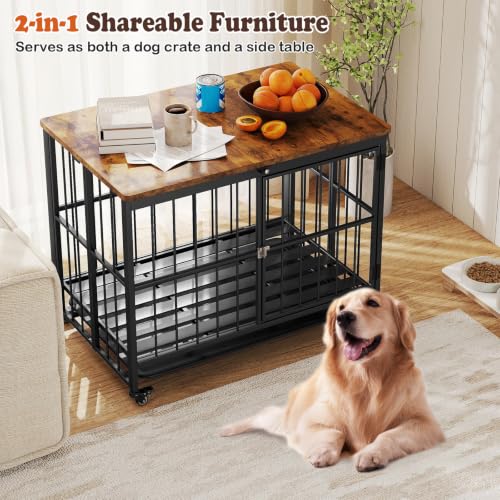 Foldable Dog Crate Furniture w/ Removable Tray