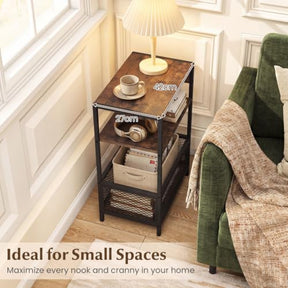 End Table w/Charging Station, Open Shelf & Metal Mesh Compartment