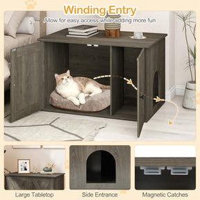 Hidden Cat Litter Box Enclosure Furniture, 80 x 53 x 50 CM Wooden Cabinet w/ Divider
