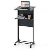 Rolling Podium Stand, 3-Position Height Adjustable Lectern Table with Tilted Tabletop