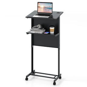 Rolling Podium Stand, 3-Position Height Adjustable Lectern Table with Tilted Tabletop