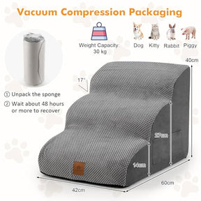 3-Tier Foam Dog Ramp, Non-Slip Dog Steps W/High-Density Sponge, Silicone Paw Prints