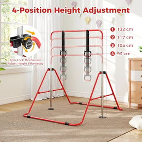 Expandable Gymnastic Bar for Kids, 4-Level Height Adjustable Gymnastic Horizontal Bar with Sturdy Metal Frame