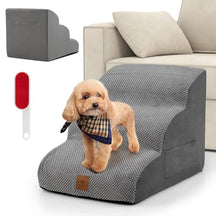3-Tier Foam Dog Ramp, Non-Slip Dog Steps W/High-Density Sponge, Silicone Paw Prints