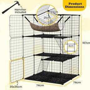 3/4 Tier Cat Enclosure, 107 CM Large Cat Cage w/Comfy Hammock, 2 Ladders, 3 Doors & 1 Sky Window for Easy Access