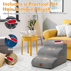 3-Tier Foam Dog Ramp, Non-Slip Dog Steps W/High-Density Sponge, Silicone Paw Prints