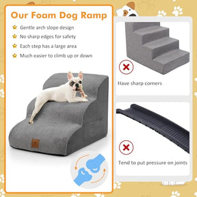 3-Tier Foam Dog Ramp, Non-Slip Dog Steps W/High-Density Sponge, Silicone Paw Prints